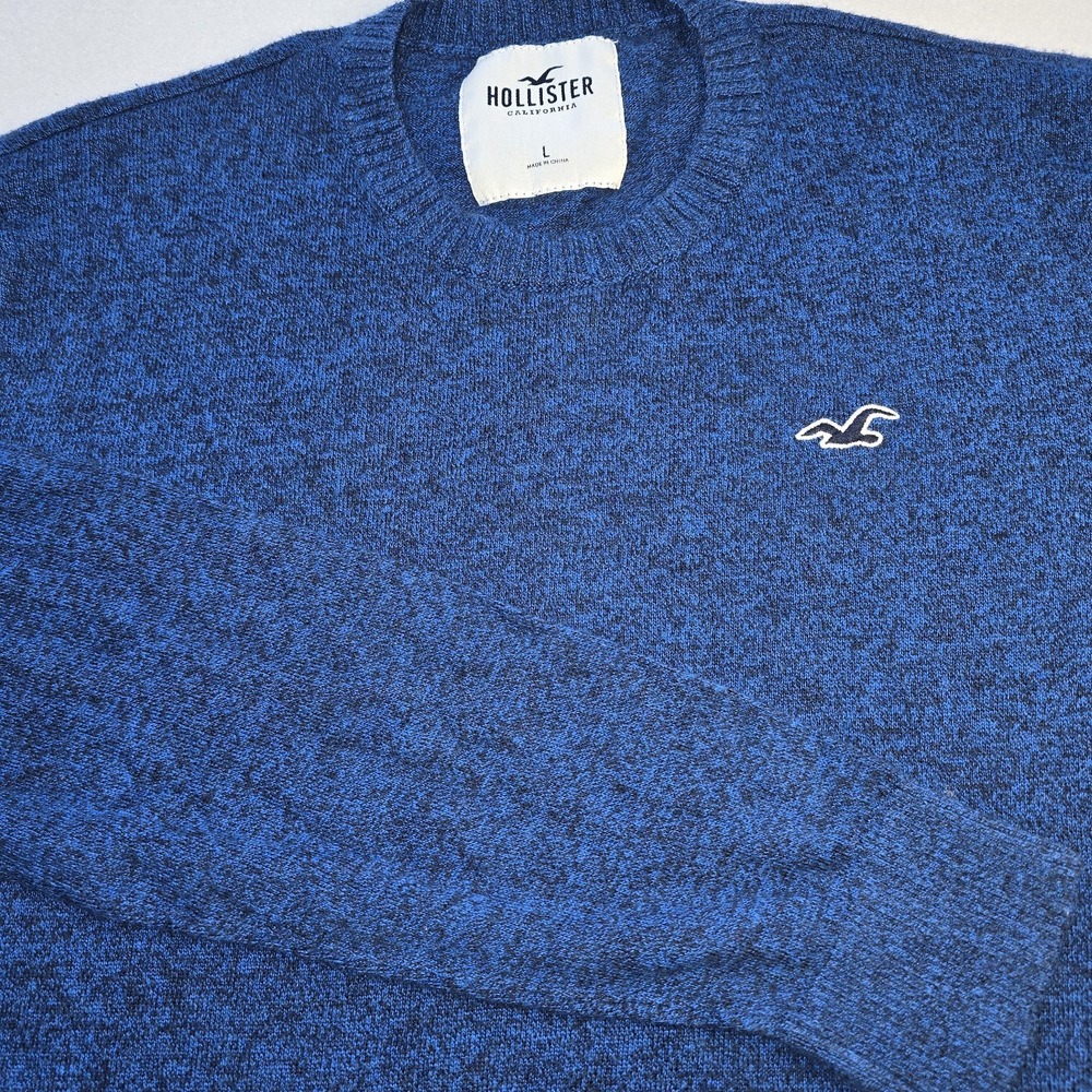 Hollister Mens Large Blue Marled Knit Crewneck Sweater Preppy Coastal Y2K...